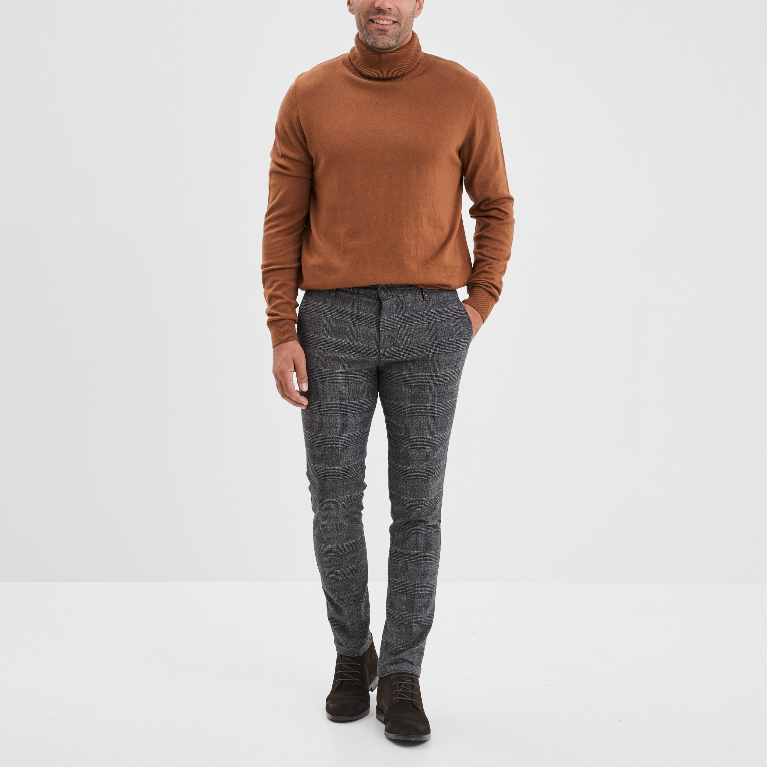 Pull avec col roulé camel homme | La Halle