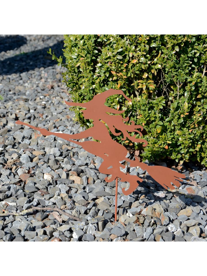 UNUS Gartenstecker in Rostoptik Hexe fliegt mit Besen in Rost günstig kaufen onesize