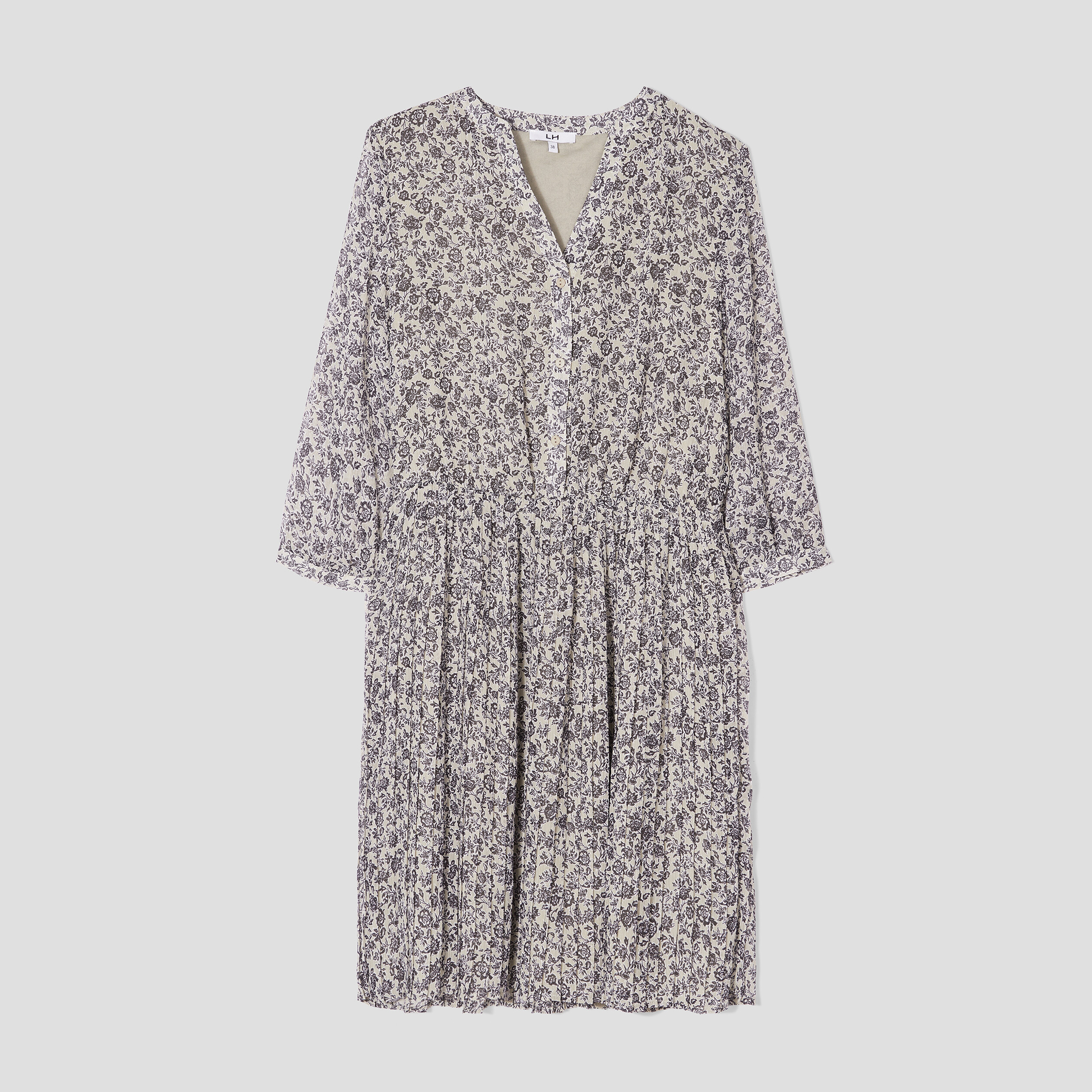 Robe évasée bas plissé manches 3 4 vert olive femme | La Halle