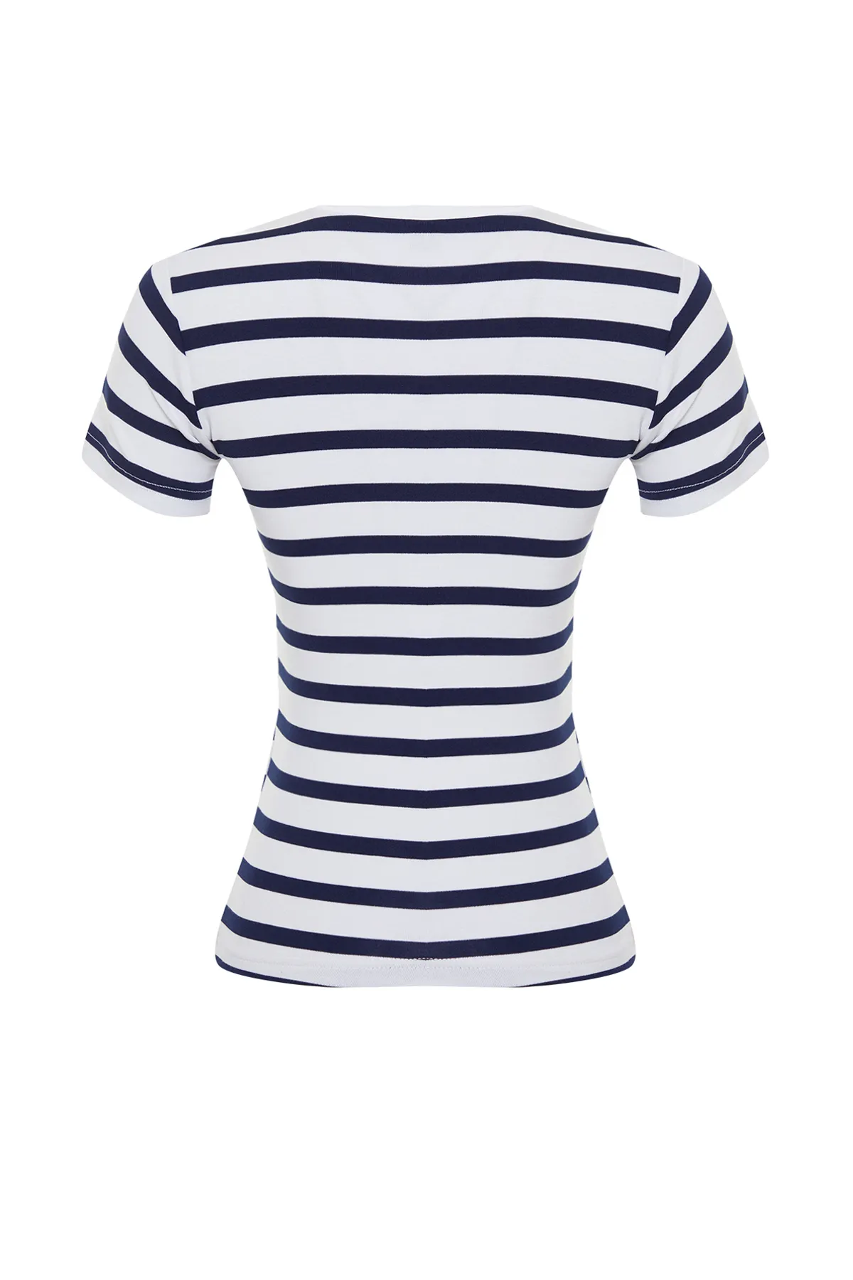 Trendyol Collection  Marineblau gestreifte Bluse aus dehnbarem Strickstoff aus Viskose/weichem Stoff TWOSS24BZ00296