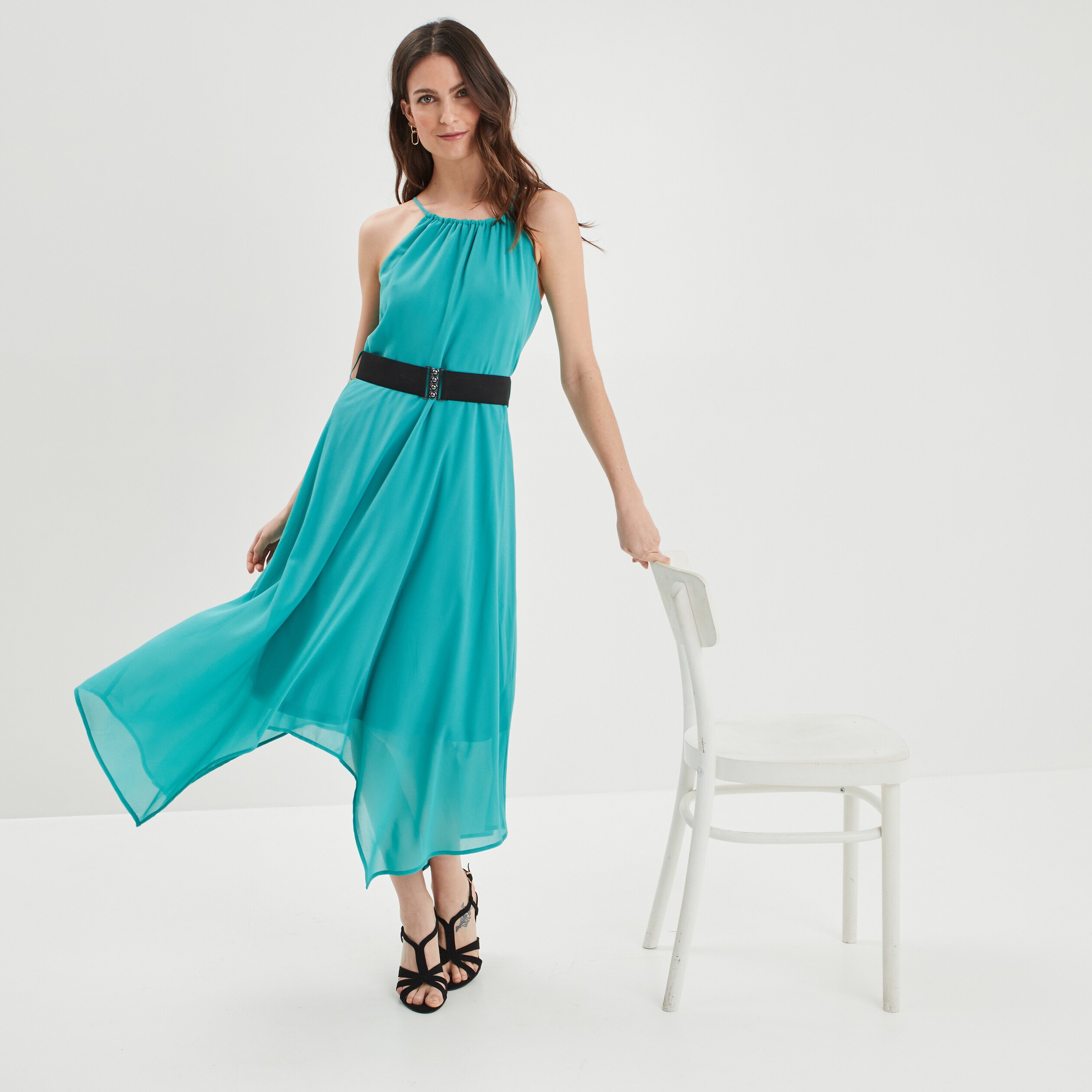Robe longue patineuse bleu turquoise femme | La Halle