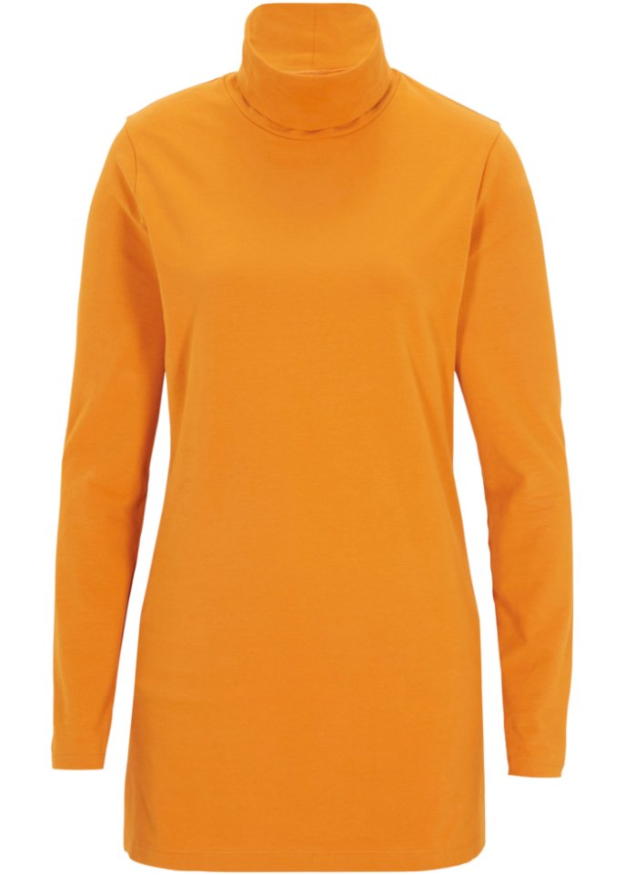Baumwoll-Stretch-Longshirt mit Rollkragen und Seitenschlitz, Soft-Touch