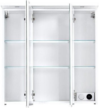 Schildmeyer Spiegelschrank Profil Breite 70 cm, 3-türig, LED-Beleuchtung, Schalter-/Steckdosenbox