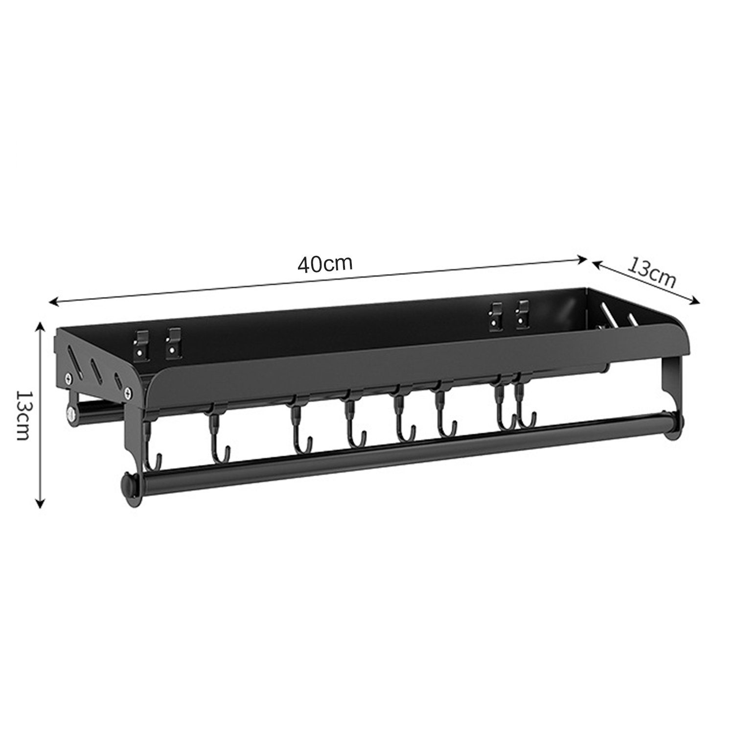 Vicbuy Gewürzregal mit Küchenrollenhalter, Küchenregal, Edelstahlregal, Kühlschrank Regal, 40cm Lagerregal mit 8 Haken und Stange, Wandregal ohne Bohren, für die Küche