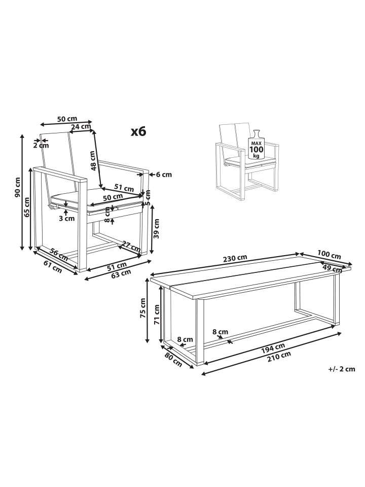 Beliani 7-tlg Gartentisch Set AZZANELLO in Heller Holzfarbton/Weiß günstig kaufen onesize