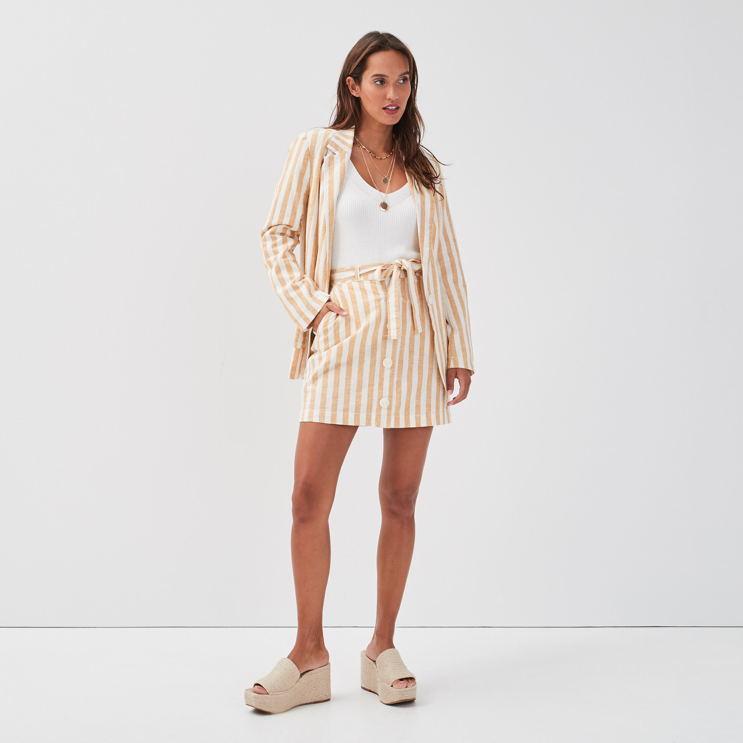 Veste blazer droite boutonnée blanc femme | Cache Cache