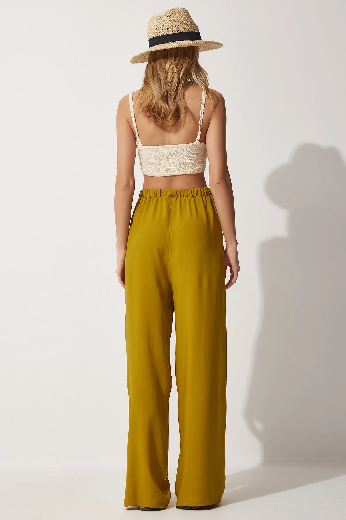 Happiness İstanbul  Ölgrüne Palazzo-Viskosehose für Damen BH00322
