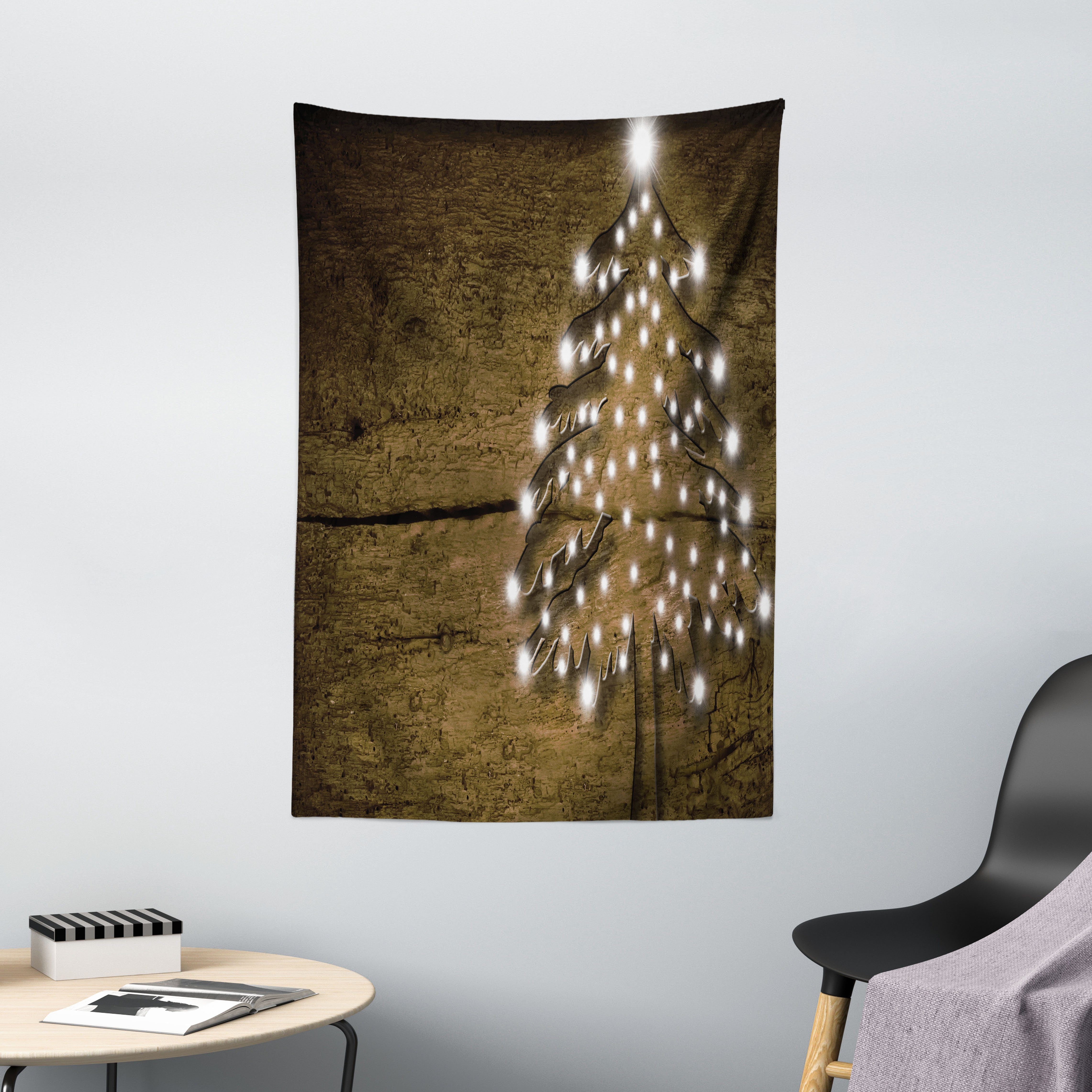 Wandteppich Wohnzimmer Schlafzimmer Wandtuch Seidiges Satin Wandteppich, Abakuhaus, rechteckig, Weihnachten Bokeh Verzierungen auf Baum