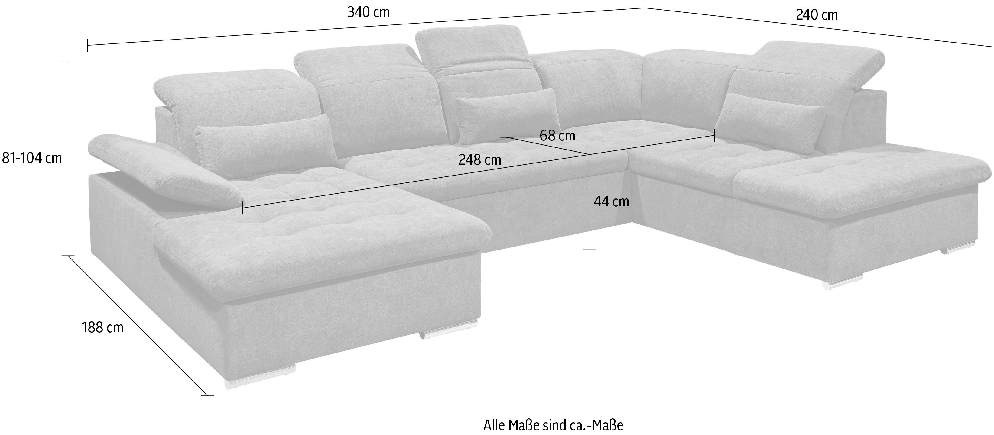 ED EXCITING DESIGN Wohnlandschaft Wayne, mit Bettfunktion, Bettkasten, Nierenkissen, frei im Raum stellbar etc.
