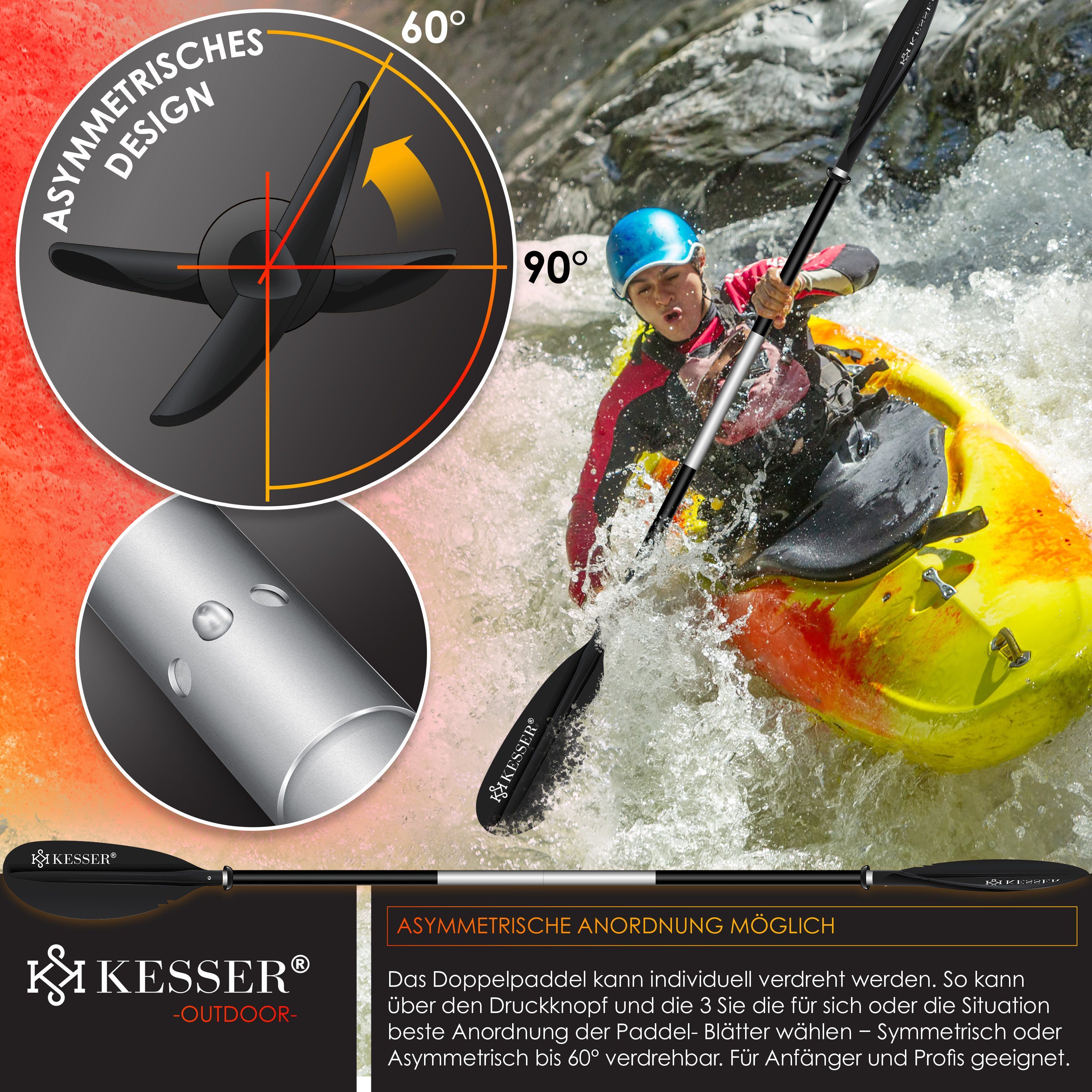 KESSER SUP-Paddel, Paddle Doppelpaddel 4-teilig für Kanu Kayak SUP Stand-Up