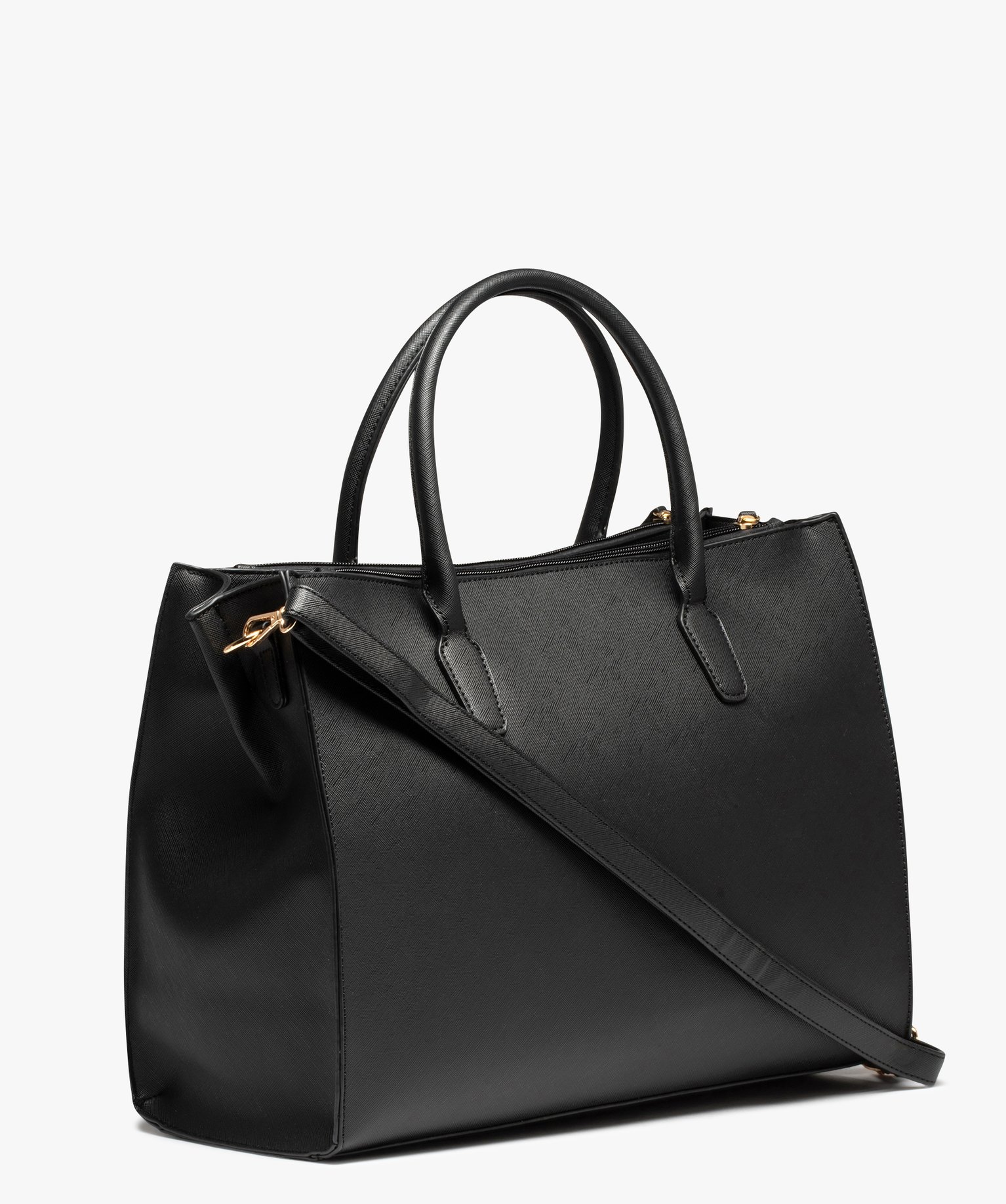 Sac cabas multipoches uni grand format femme noir | GEMO