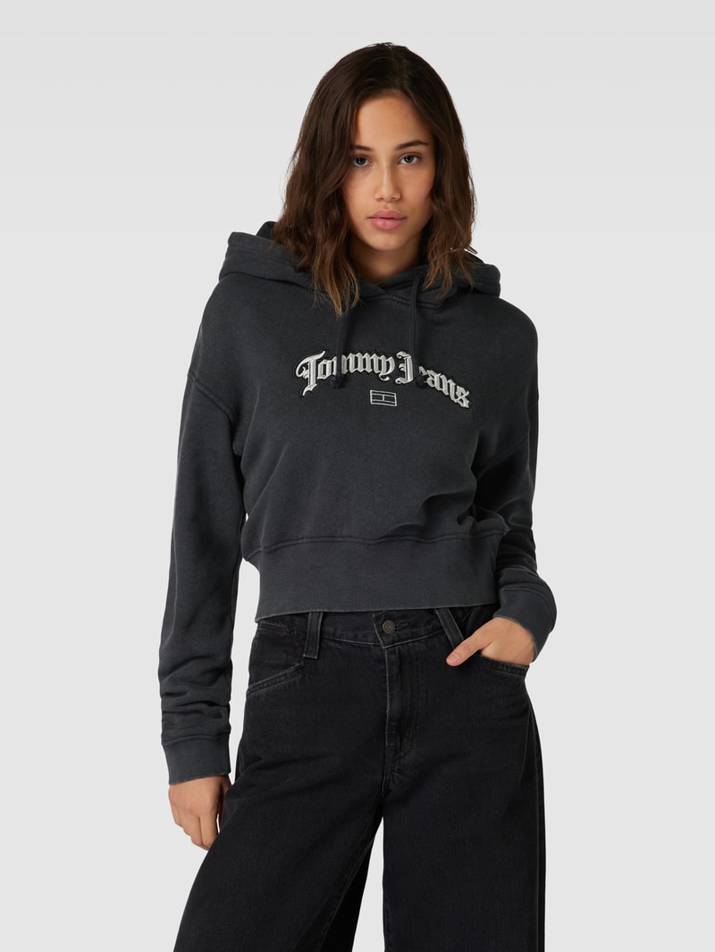 Cropped Hoodie mit Kapuze in schwarz