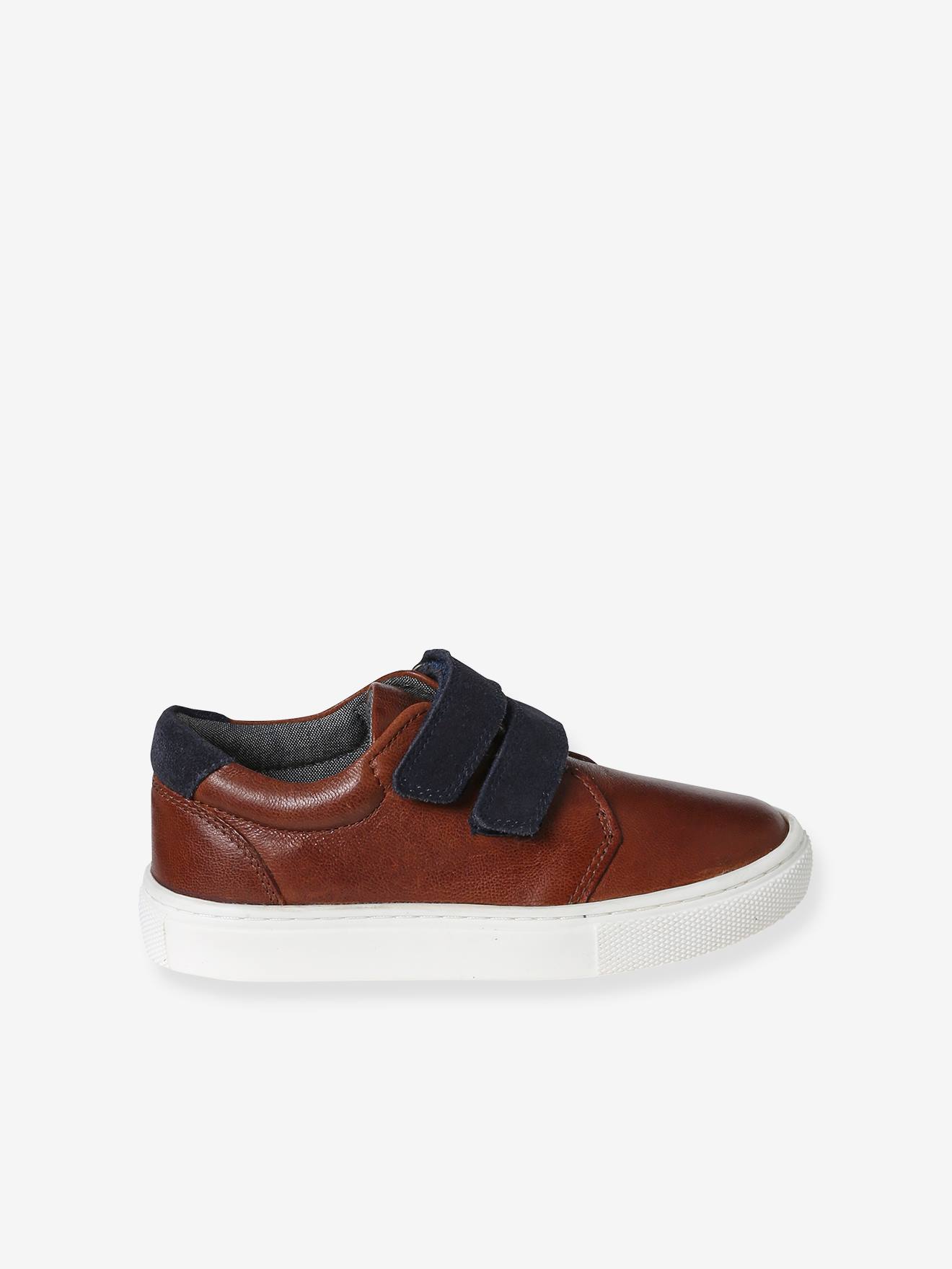 Baskets derbies scratchées cuir enfant marron