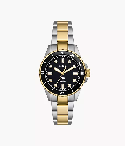 Fossil Uhr Fossil Blue Dive 3-Zeiger-Werk Edelstahl Bicolor
