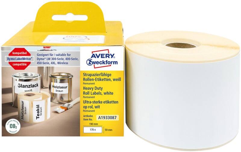 AVERY Zweckform Strapazierfähige Etiketten A1933087 Selbsthaftend Weiß 59 x 190 mm 1 Rolle à 170 Etiketten