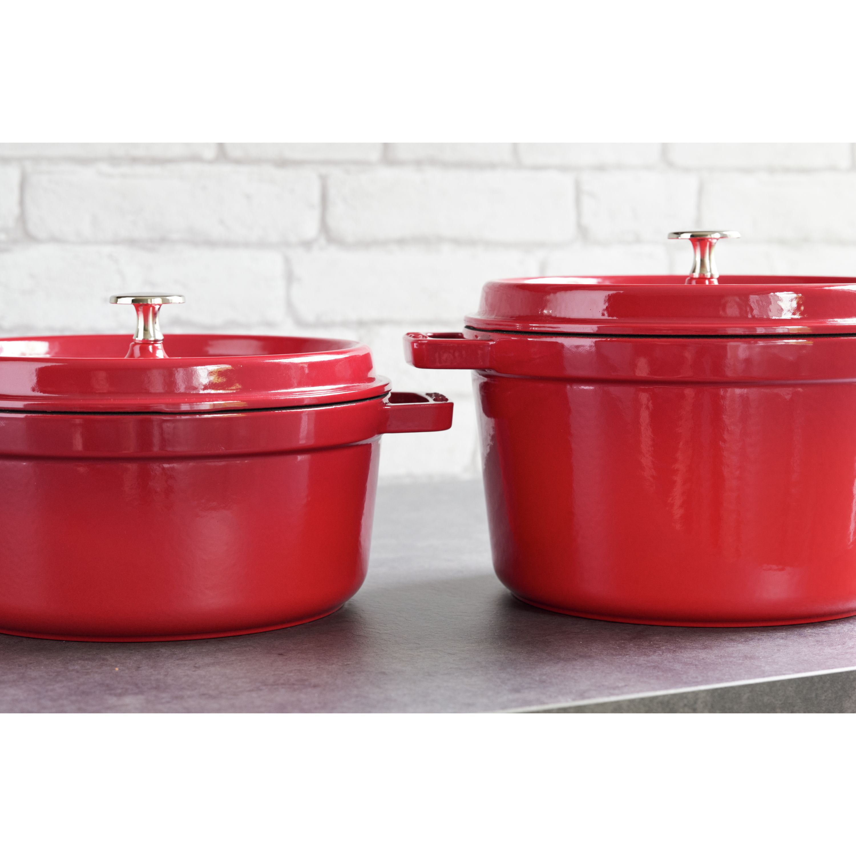 Cocotte tief 24 cm, rund, Kirsch-Rot, Gusseisen