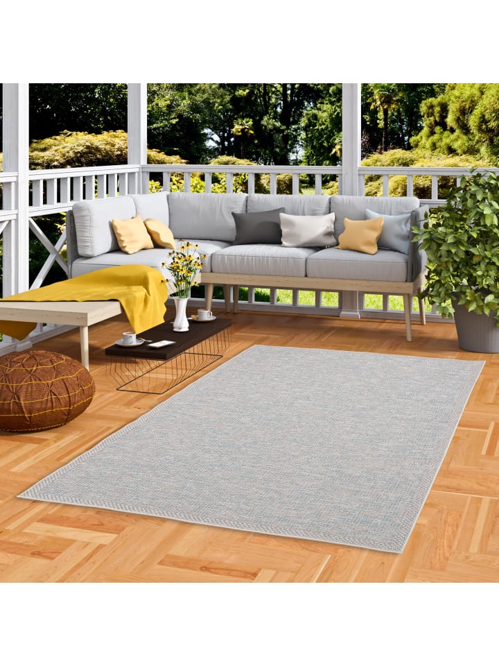 Pergamon In & Outdoor Teppich Flachgewebe Ottawa Mix in Blau günstig kaufen