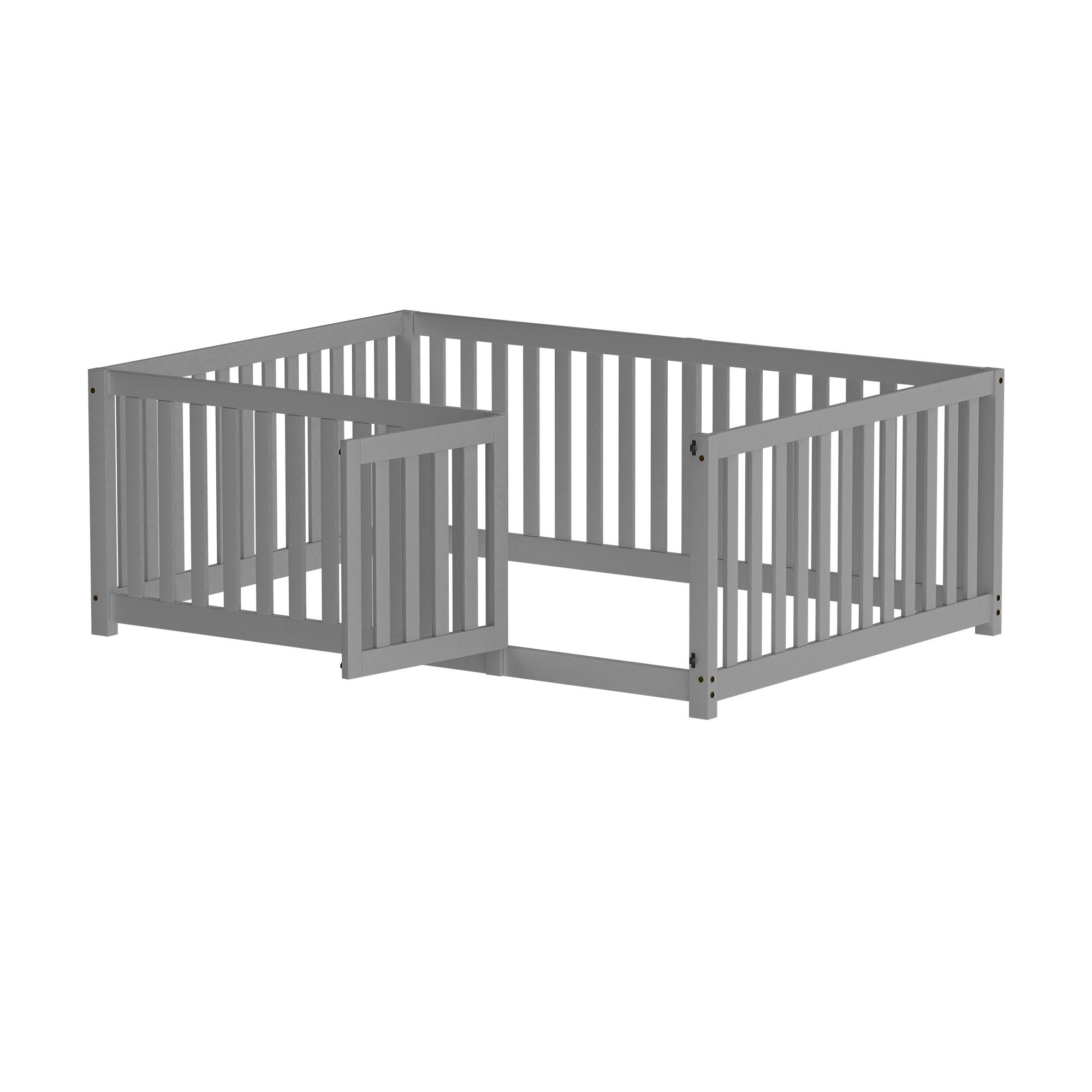 WISHDOR Kinderbett Jugendbett Massivholzbett Einzelbett (140X200cm ohne Matratze), mit Zaun und Tür, Robuster, langlebiger und sicherer Bettrahmen