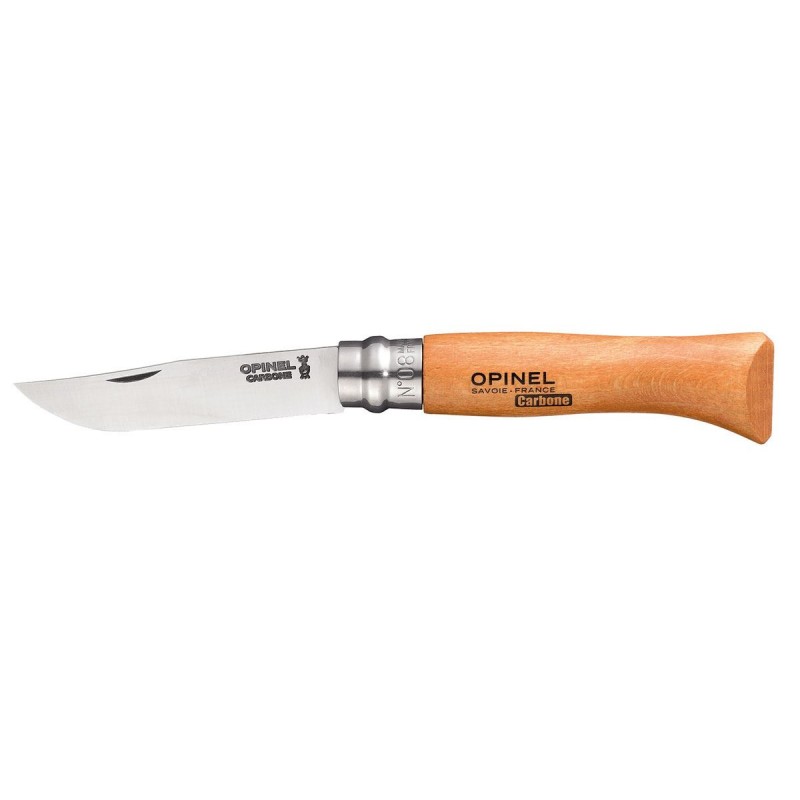 Opinel Messer Nr. 8 Kohle mit Buchengriff, Holzscheide und Box.
