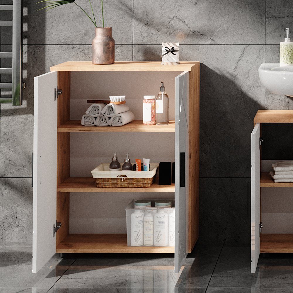 Vicco Badkommode Badschrank IRMA Goldkraft-Eiche/Weiß Hochglanz