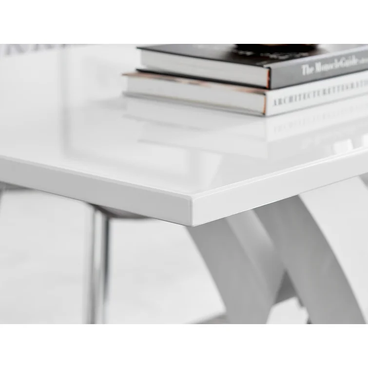 White High Gloss Dining Table Set with 4 Luxury Faux Leather Dining Chairs