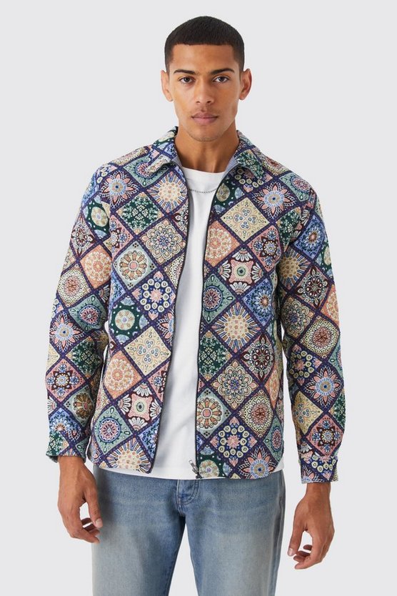 Langärmliges gemustertes Overshirt mit Reißverschluss