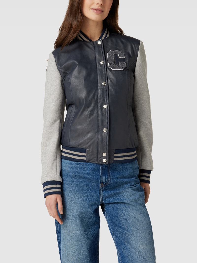 Collegejacke mit Lederbesatz in marineblau