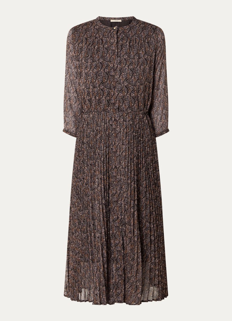 Rochie midi semitransparentă, tip cămașă, cu imprimeu și pliuri, de la Sessùn.