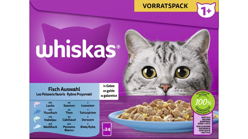 Whiskas® Portionsbeutel Vorratspack 1+ Fisch Auswahl in Gelee Katzennassfutter 2040 g