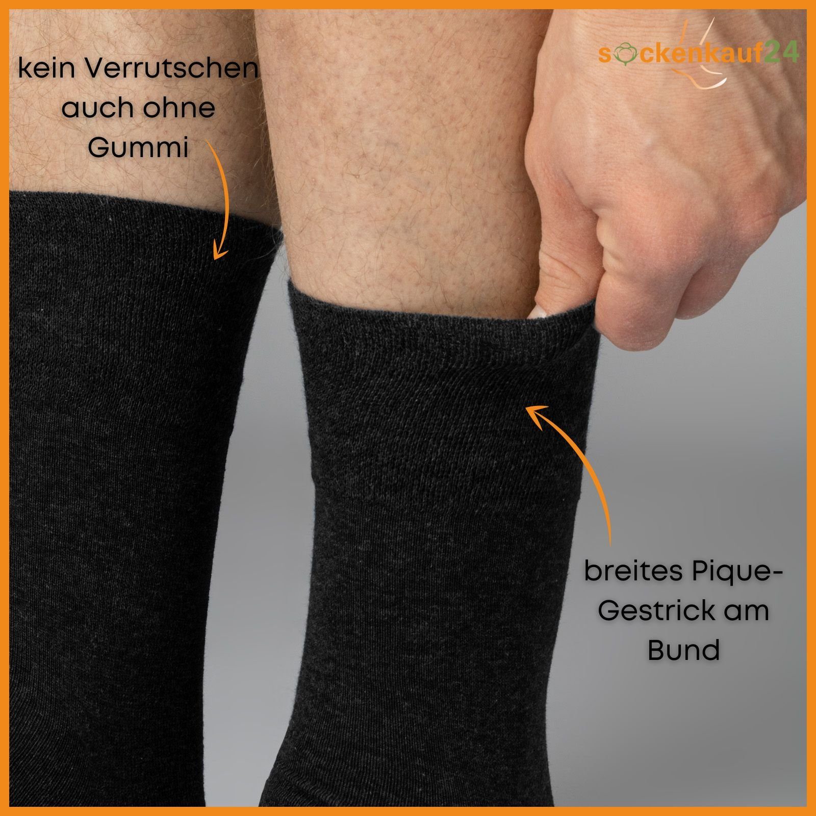 sockenkauf24 Diabetikersocken 6 Paar Damen & Herren Socken mit Komfortbund (Schwarz, 39-42) ohne Gummi & ohne Naht 97% Baumwolle - 26806 WP