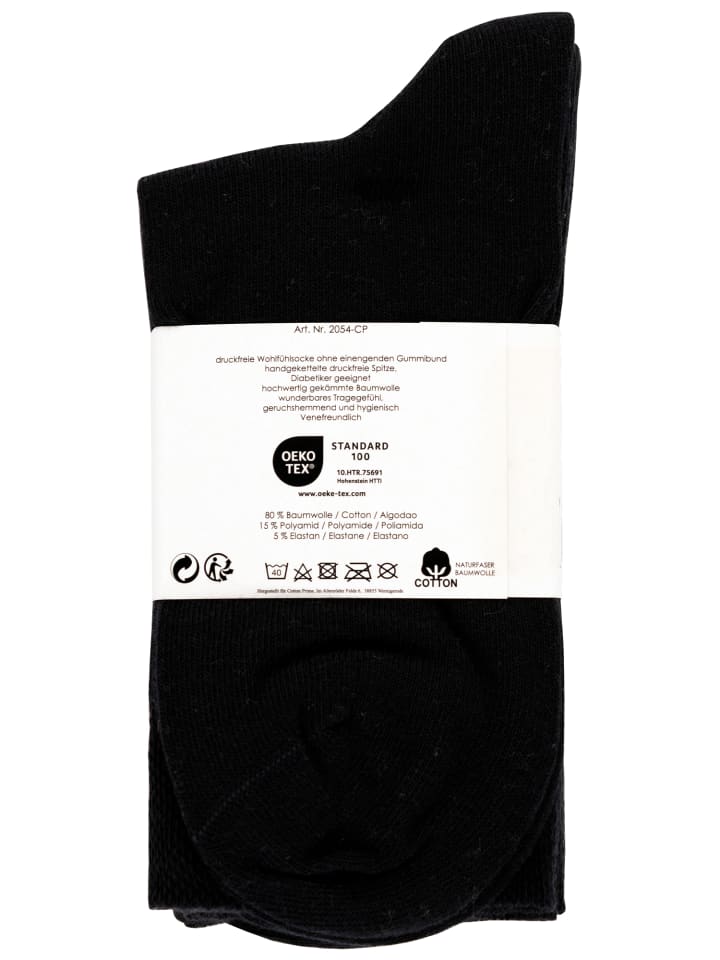 Cotton Prime® 10 Paar Komfortsocken ohne Bund Gesundheitssocken aus  Baumwolle in schwarz günstig kaufen