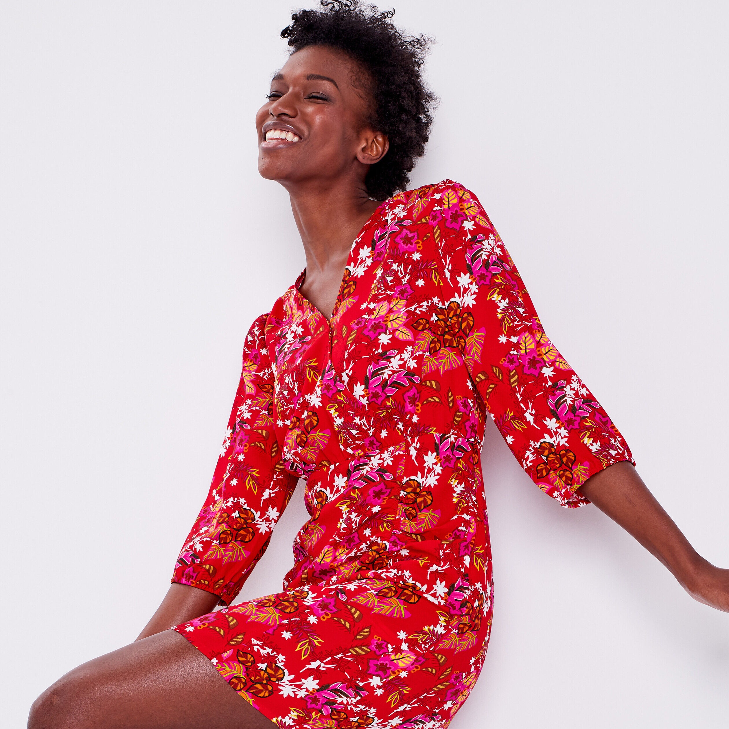 Robe droite manches 3/4 rouge femme | Cache Cache