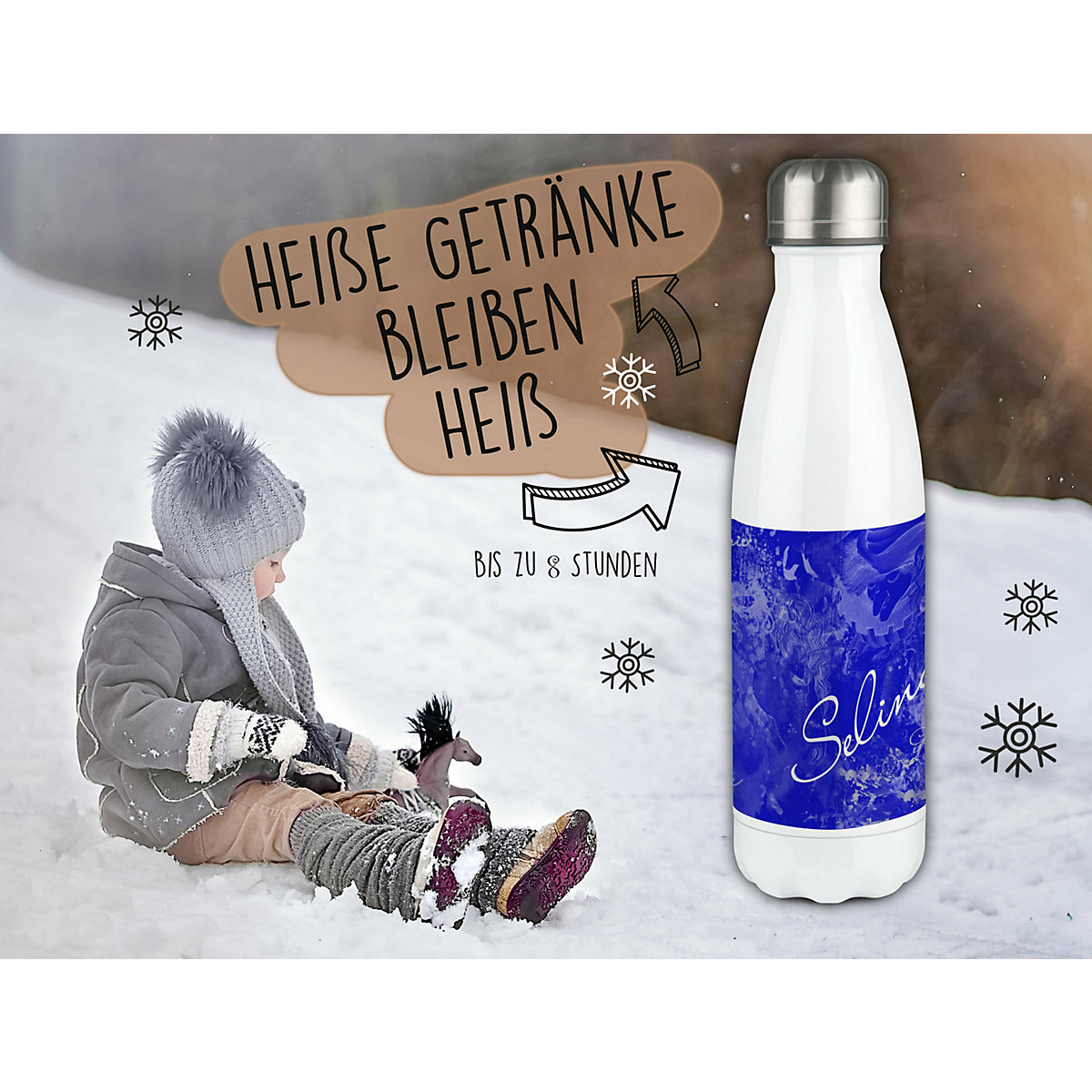 Edelstahl Kinder Thermoflasche / Trinkflasche bunt Traum Farbe blau Spülmaschinenfest, Auslaufsicher, Bruchfest, Doppelwandig, Für Heißgetränke geeignet, Mit Deckel, Isoliert
