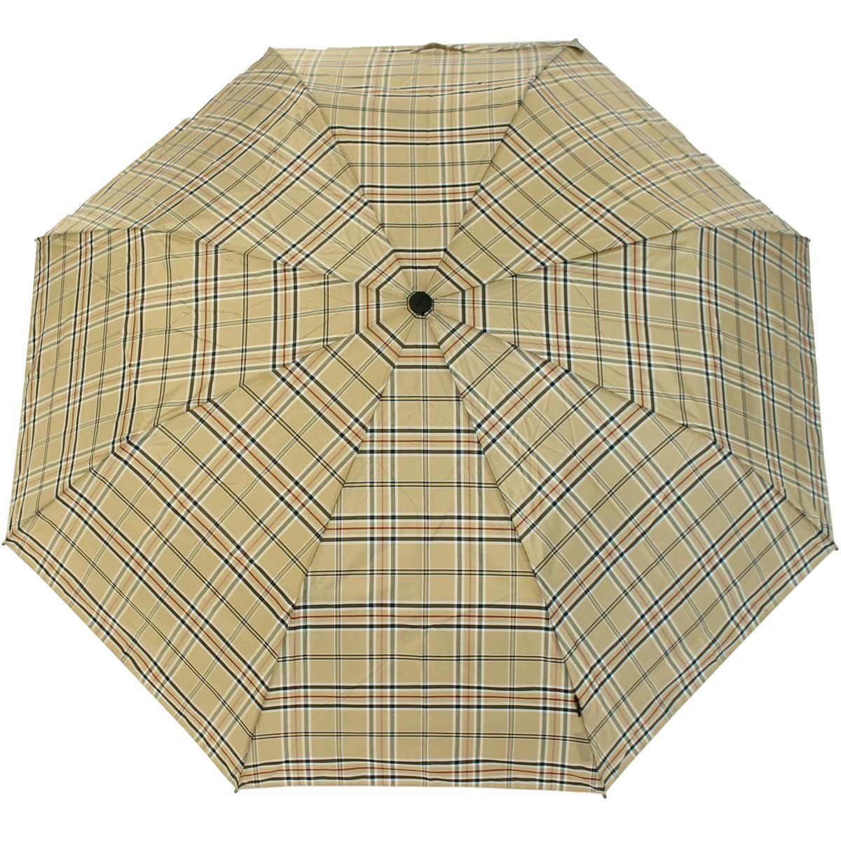 Knirps® Taschenregenschirm Fiber T1 Auf-Automatik - Sturmsicher - check beige, der stabile Klassiker