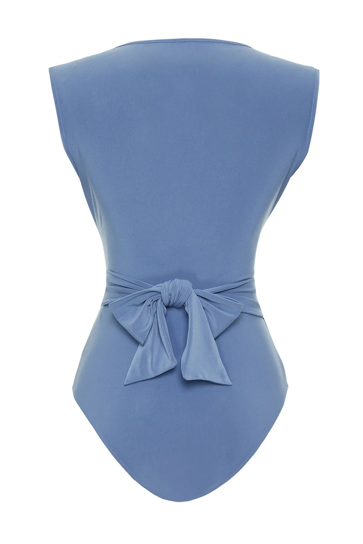 Trendyol Collection  Blauer Strick-Body mit Schnürung, detailliertem V-Ausschnitt und flexiblem Druckknopfverschluss TWOSS23BD00055