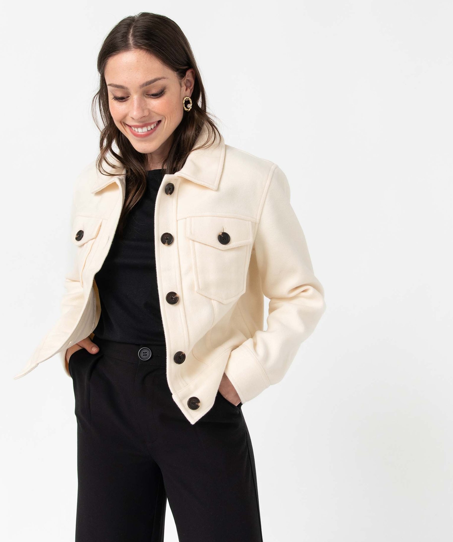 Blouson femme avec larges poches poitrine ecru | GEMO