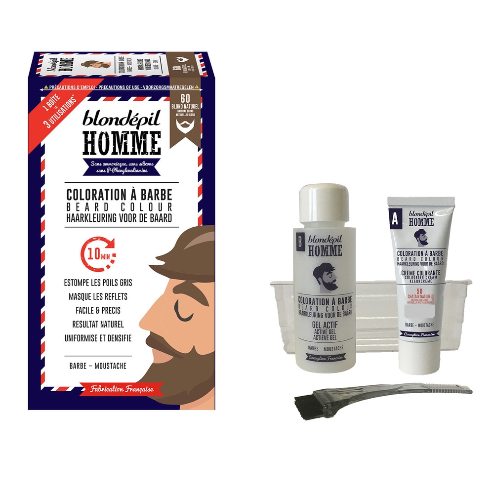 blondepil COLORATION A BARBE BLOND NATUREL - Barbe & Moustache - Kit 3 utilisations Coloration pour barbe