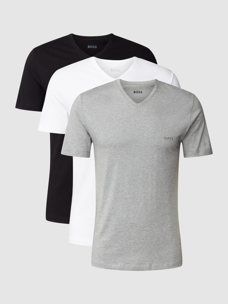 T-Shirt mit V-Ausschnitt im 3er-Pack Modell 'Classic' in mittelgrau meliert