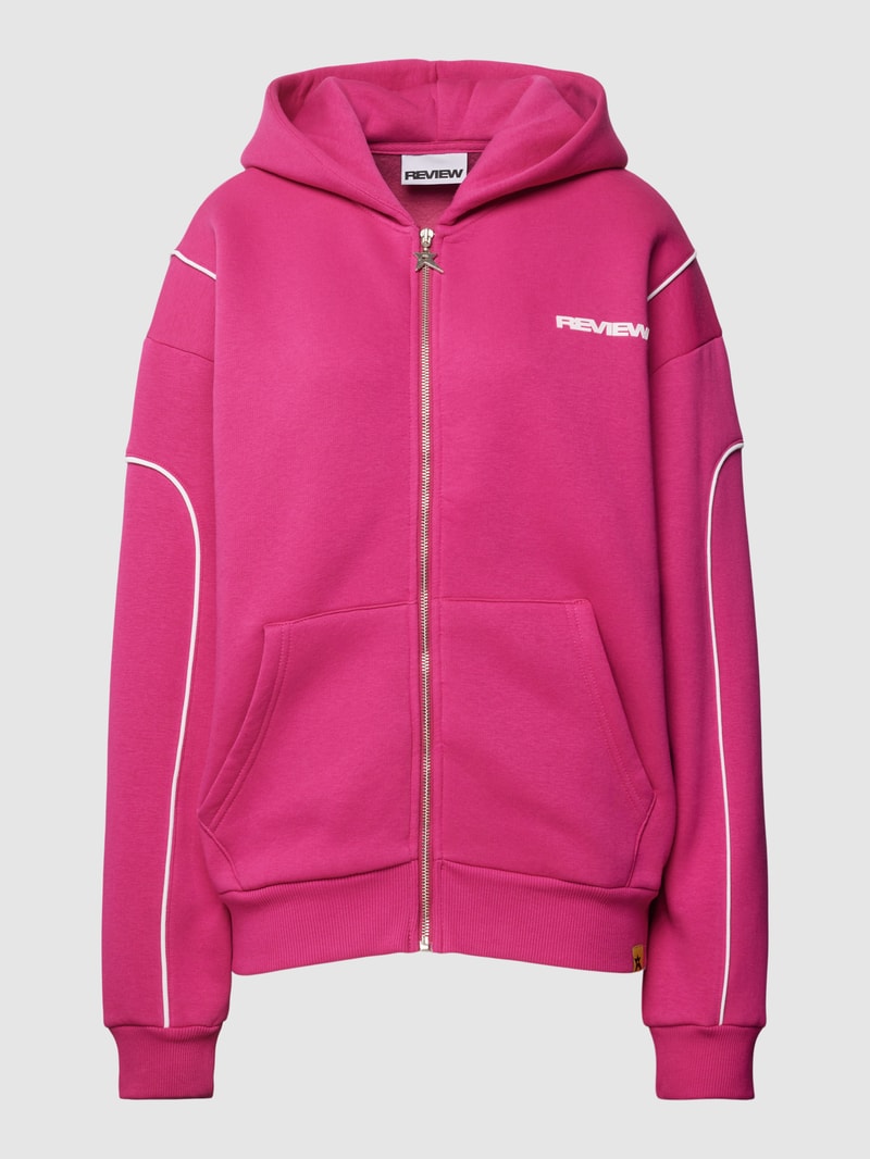 Sweatjacke mit Label-Print in fuchsia