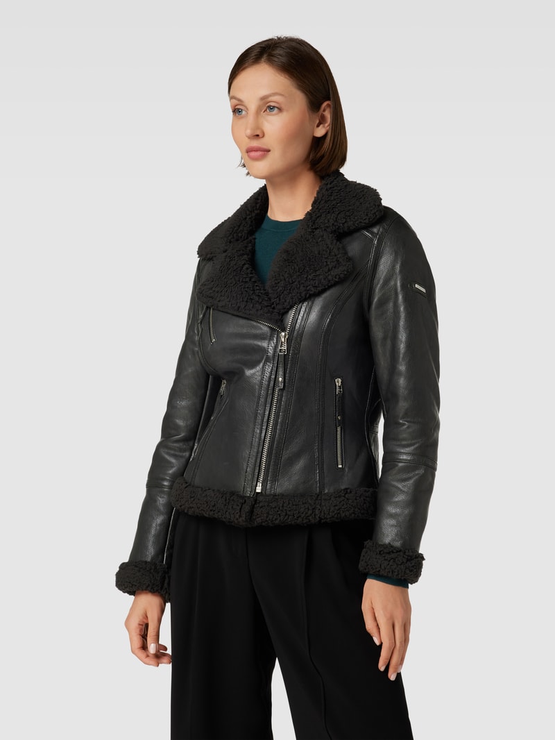 Lederjacke aus Lammleder mit Reverskragen in schwarz