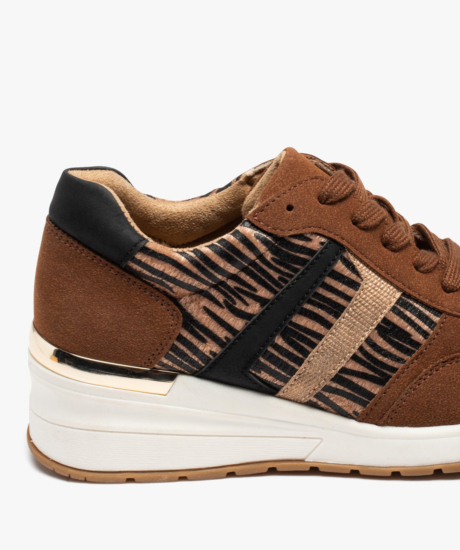 Baskets femme casual zébrées à semelle compensée marron | GEMO