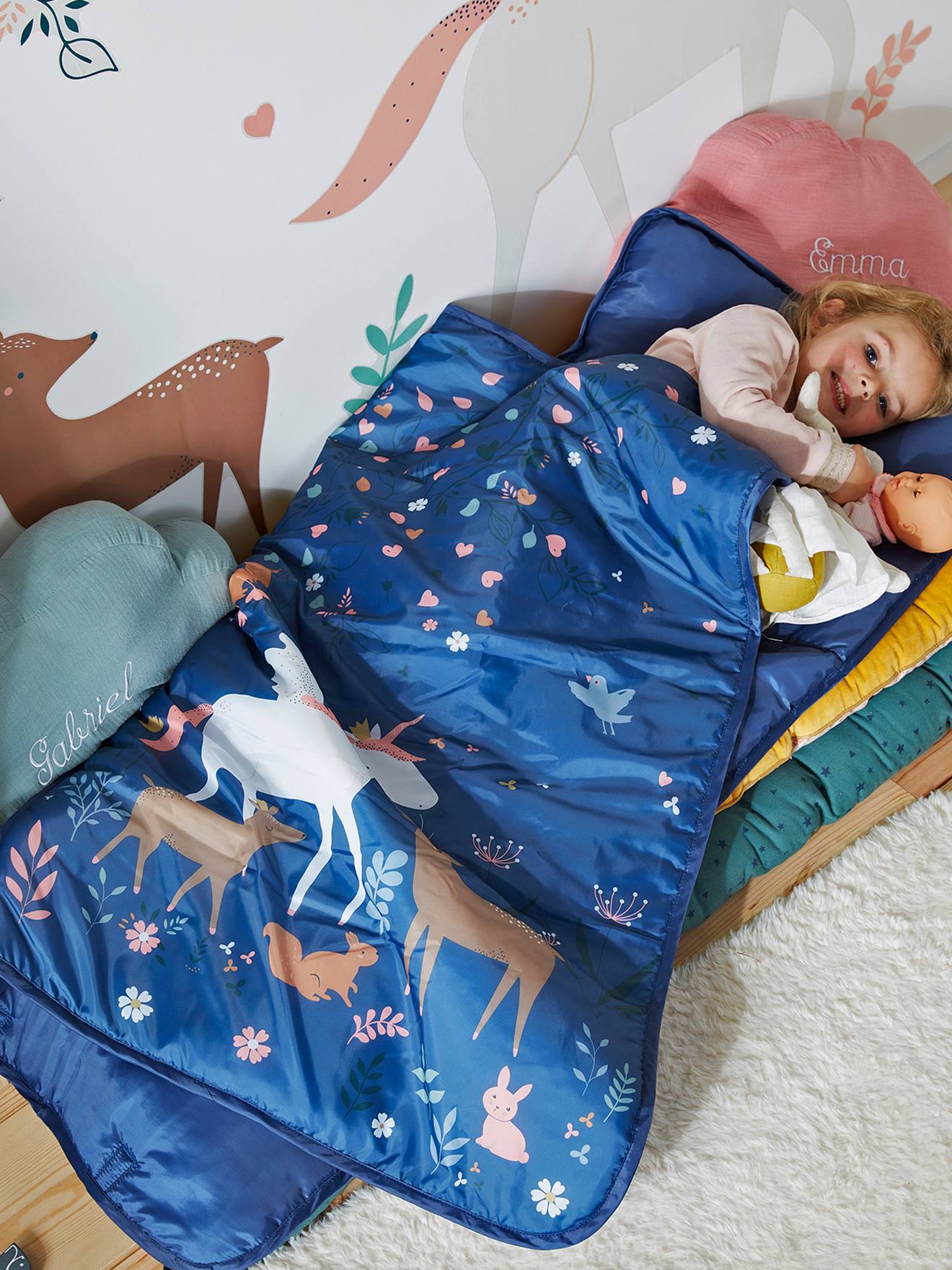 Cosy Wrap en polyester avec oreiller intégré FORET ENCHANTEE bleu