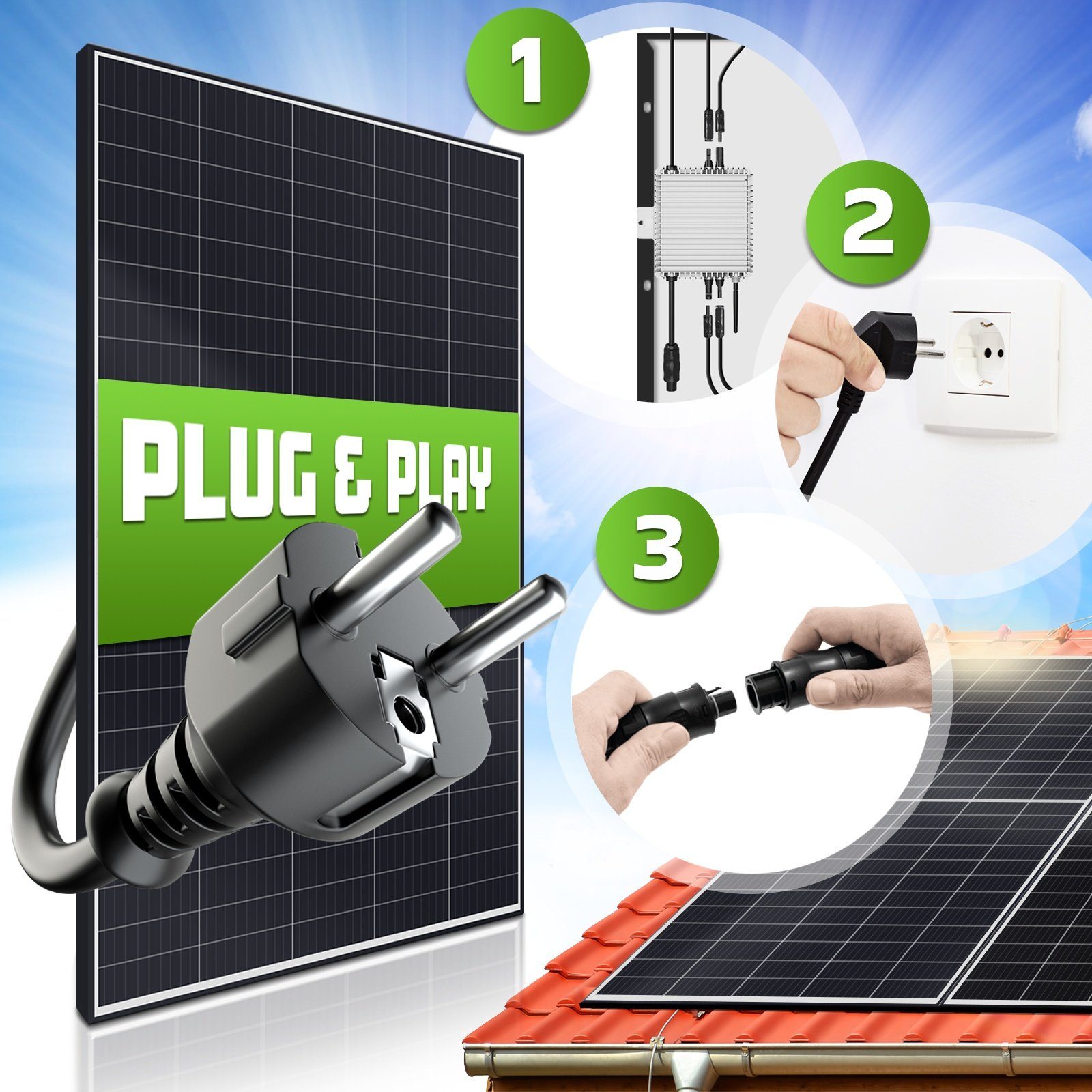 SUNNIVA Solaranlage Balkonkraftwerk 830W, 800,00 W, Monokristallin, (DEYE Wechselrichter (drosselbar auf 600W oder 800W), Solaranlage Komplettset mit 5m Anschlusskabel für Schuko Steckdose, Balkon Mini-PV Anlage mit WIFI APP und Stromerzeugung Messun