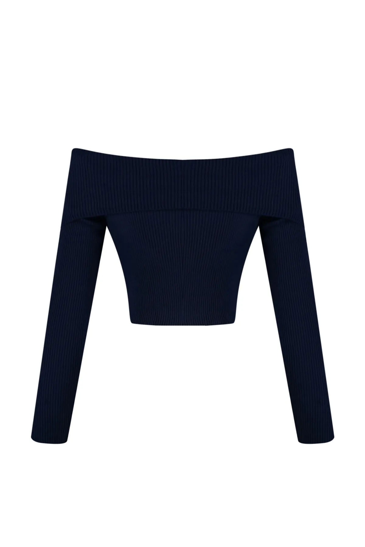 Trendyol Collection  Marineblauer, kurzer Strickpullover mit Carmen-Kragen TWOAW22KZ1897