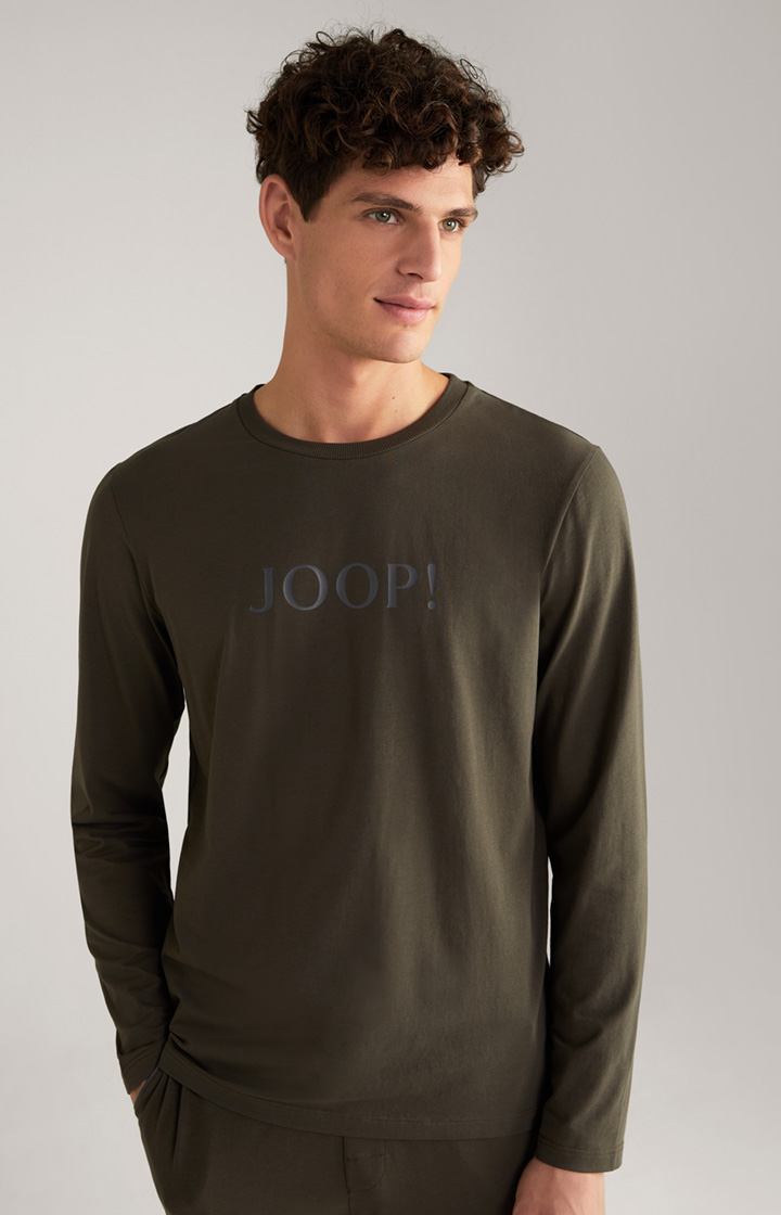 Loungewear Longsleeve in Dunkelgrün-Braun