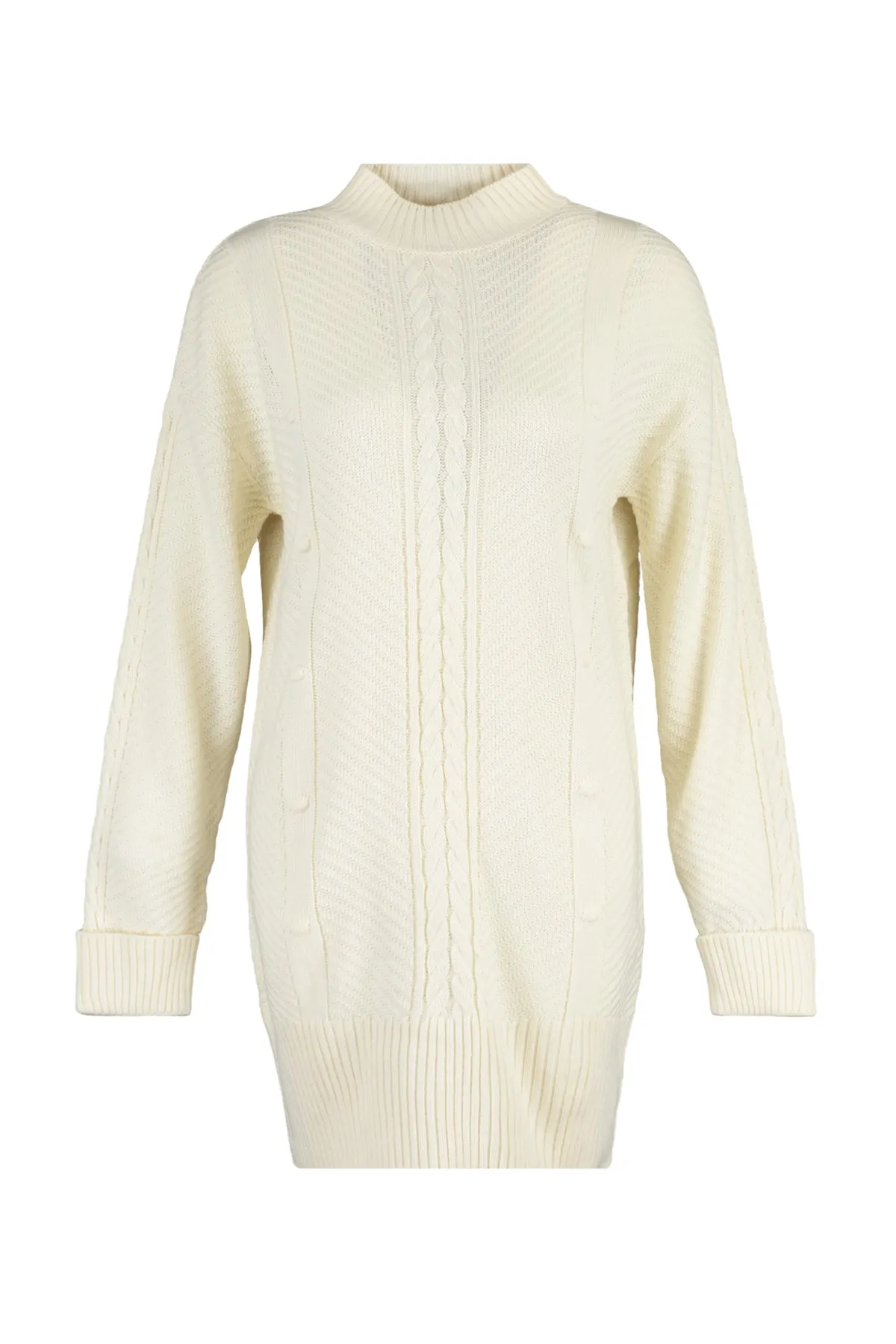 Trendyol Modest  Ecrufarbener Strickpullover mit Zopfmuster und detailliertem Muster TCTAW23KZ00071