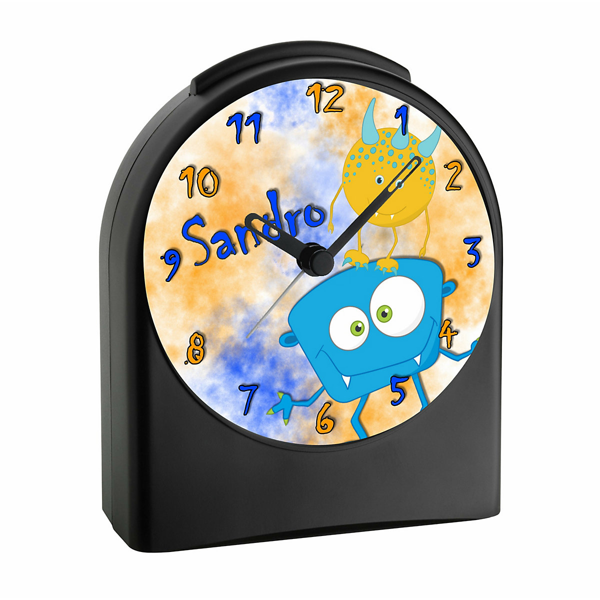 Kinder Funkwecker personalisiert mit Namen Monster Atom-/Funkuhr, 12-Stunden-Anzeigeformat, Schlummerfunktion, Nachtlicht, Geräuschlos/Ohne Ticken