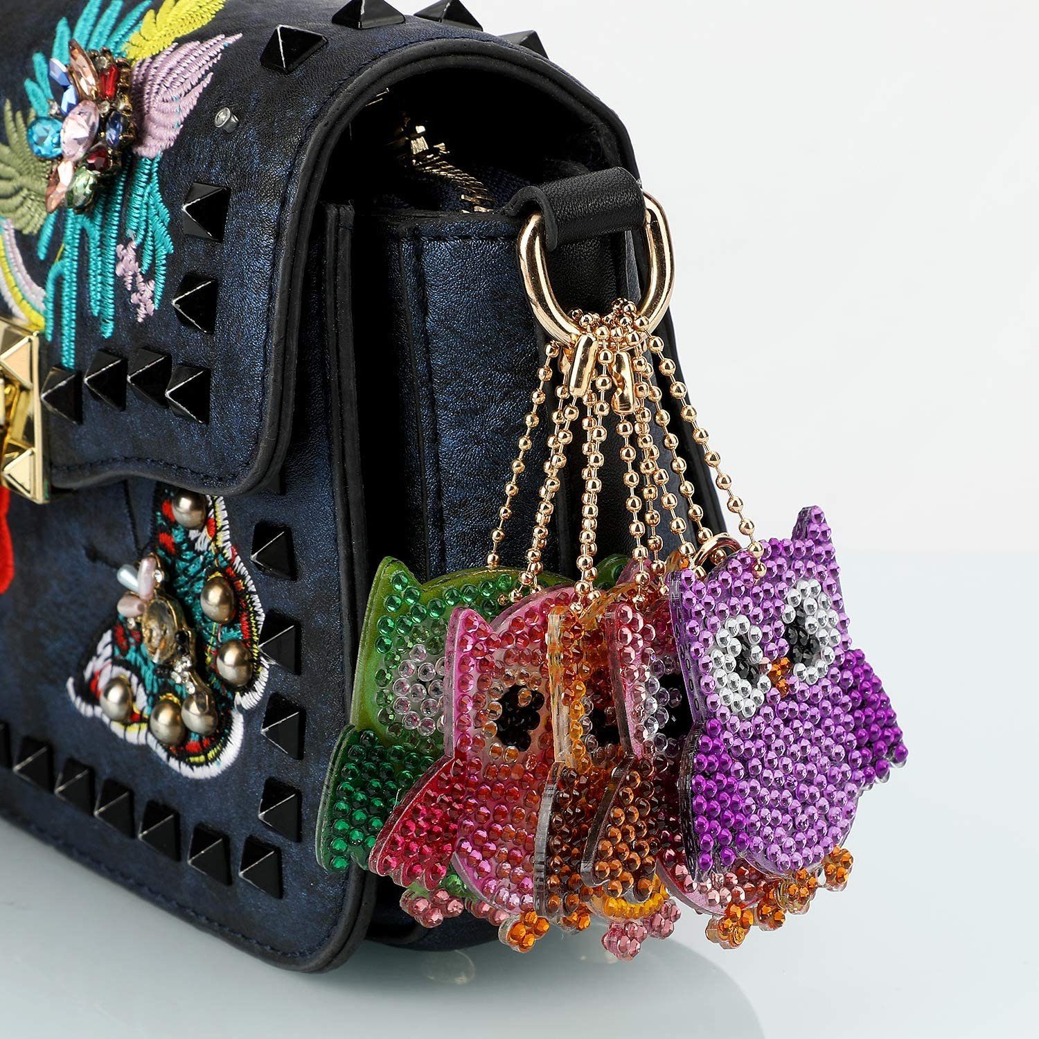 SOTOR Mosaikfliesen 5 Stücke DIY 5D Eule Diamond Art Painting Keychain, Rhinestone Pasted, A, Diamant Malerei Schlüsselbund Stickerei Kunst Handwerk