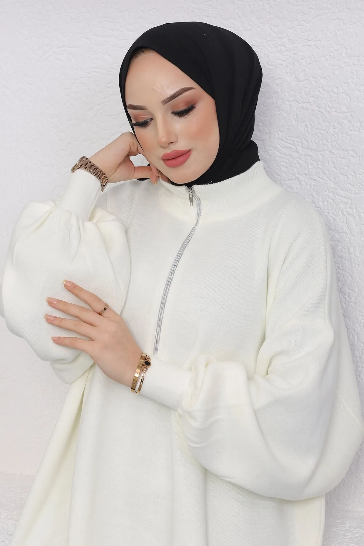 InStyle  Sara Stricktunika mit Reißverschluss – Weiß