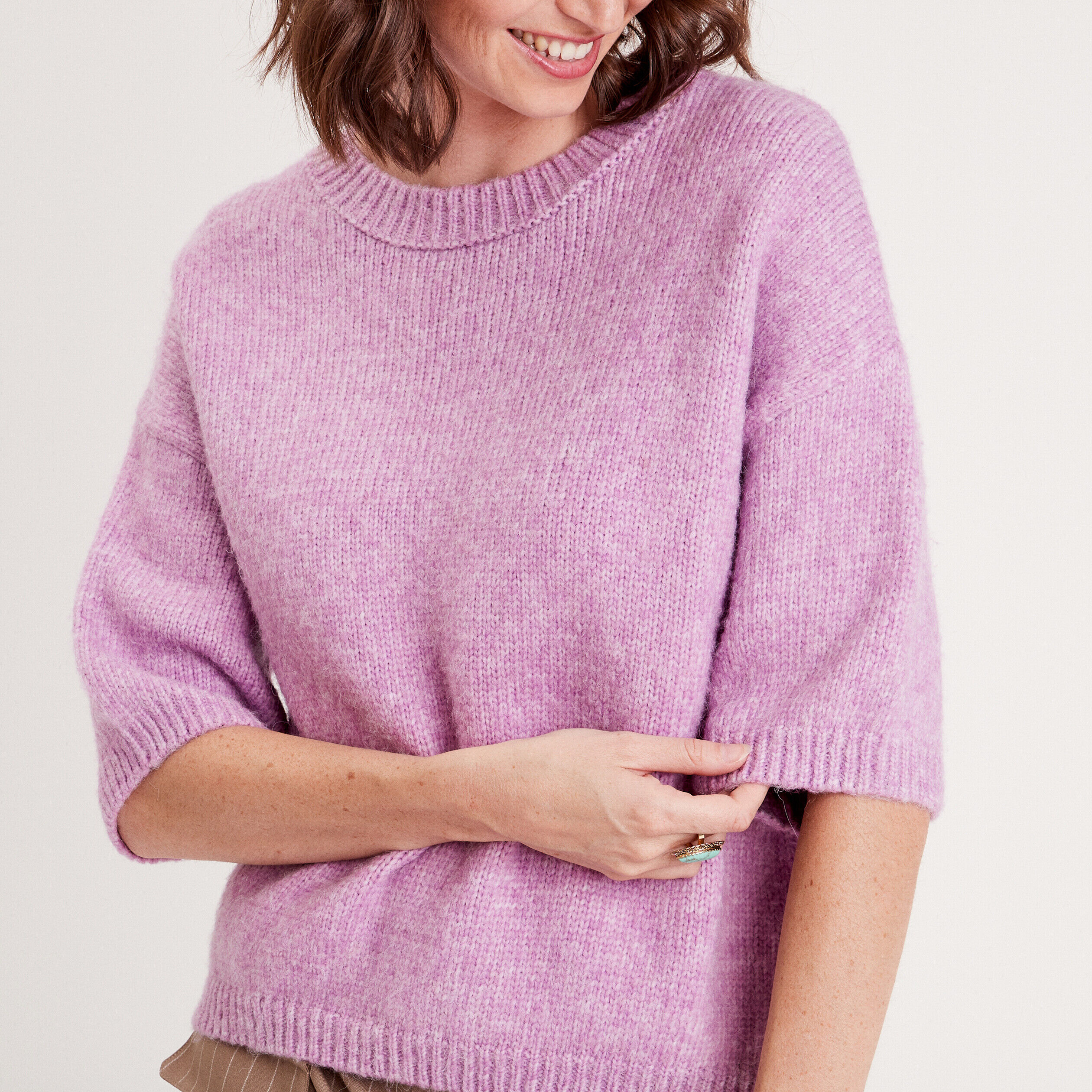 Pull manches courtes mauve femme | Cache Cache